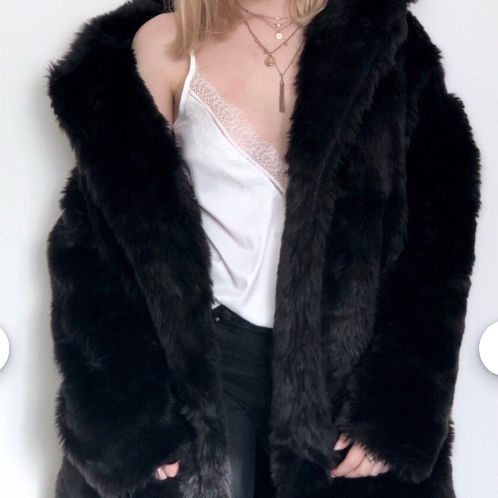 Luxurious Black Faux Fur Coat